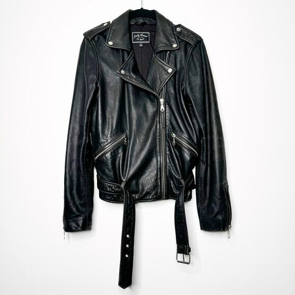 Lucky Brand Lamb Leather Moto Jacket Black Talon Zip Size Small - Picture 2 of 11